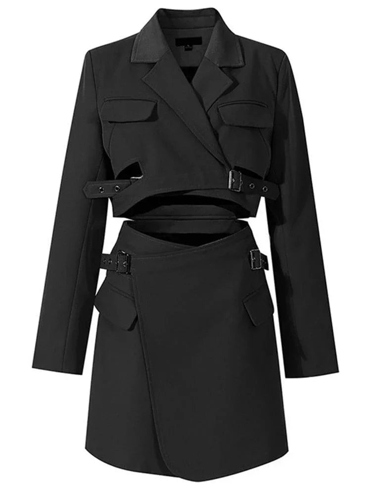 Women's Blazer - Lightweight - Wrap, Belted - Black -Guocali
