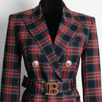 Women's Blazer - Structured - Double Breasted, Belted, Black, Blue, Yellow
