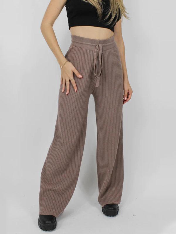 Women's Casual Drawstring Loose Straight Trousers - Women Trousers - Guocali