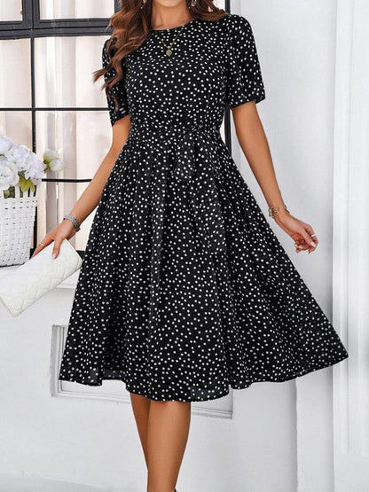 Elegant Polka Dot Print Strappy Dress