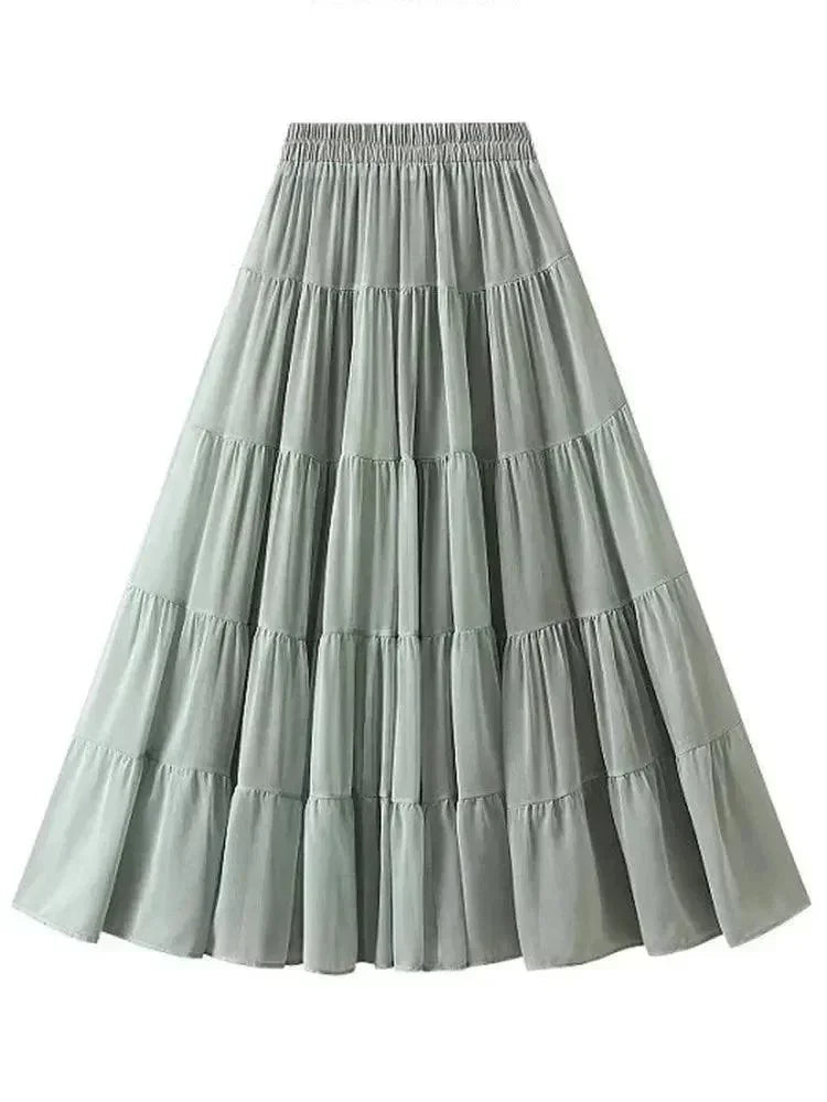 Women's High Waist Pleated Skirt - Elegant Midi Patchwork Mesh Skirt