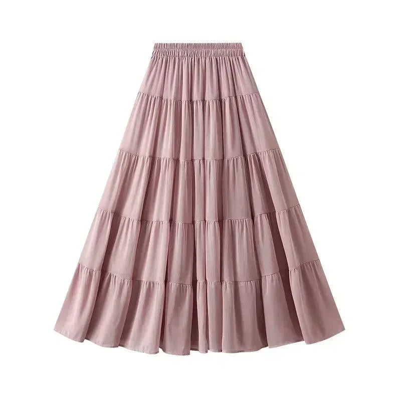 Women's High Waist Pleated Skirt - Elegant Midi Patchwork Mesh Skirt