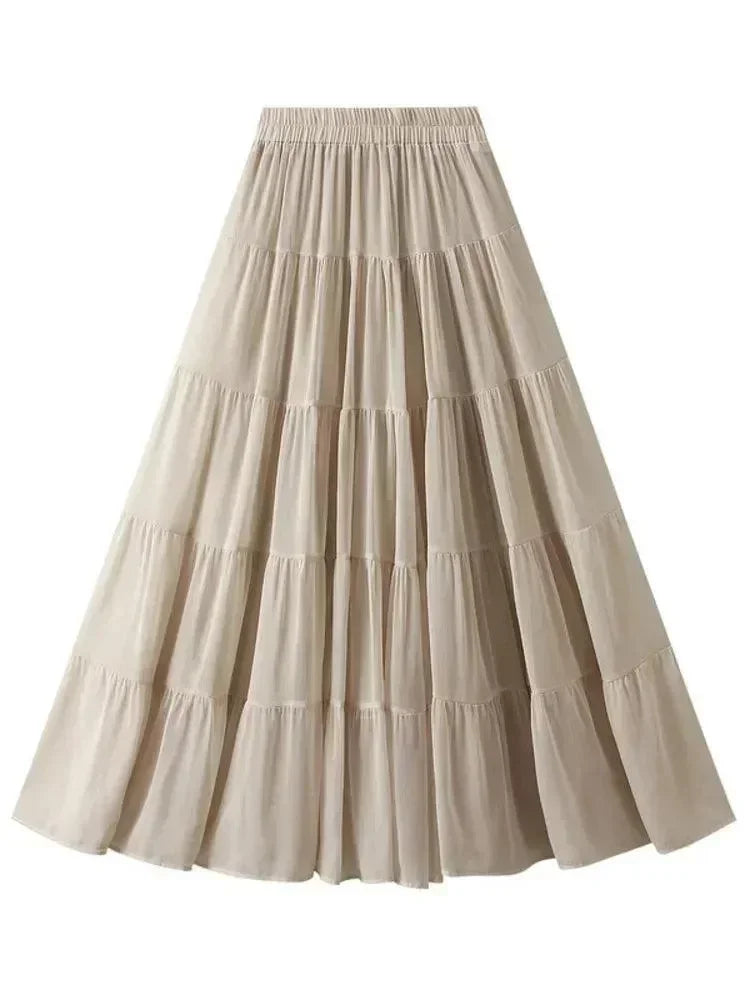 Women's High Waist Pleated Skirt - Elegant Midi Patchwork Mesh Skirt