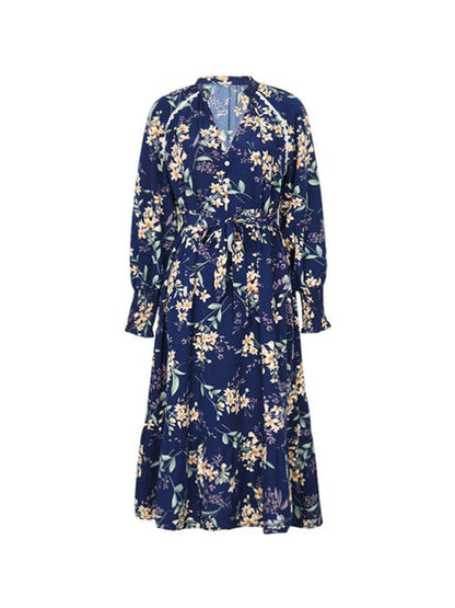 Women's Long Sleeve Floral Dress - Floral Dress - Guocali