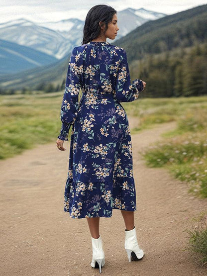 Women's Long Sleeve Floral Dress - Floral Dress - Guocali