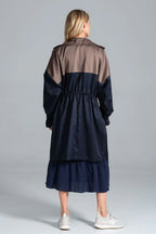Women's Parka - Drawstring Waist Casual - Navy, Brown