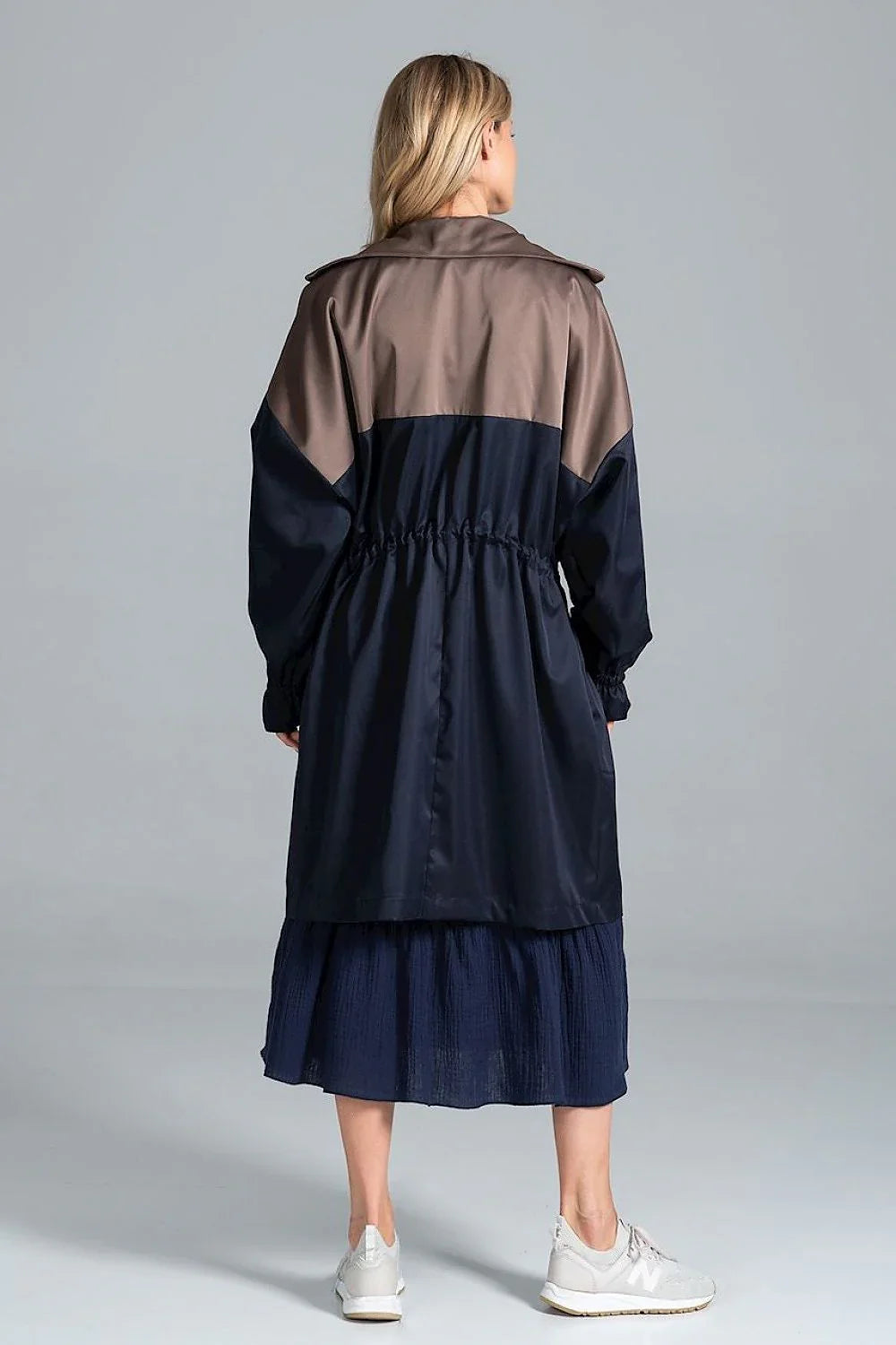 Women's Parka - Drawstring Waist Casual - Navy, Brown