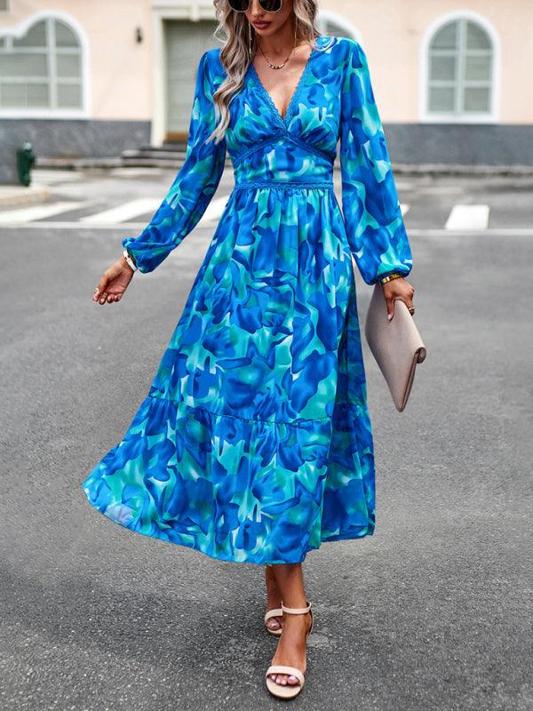 Resort V-Neck Long-Sleeved Dress