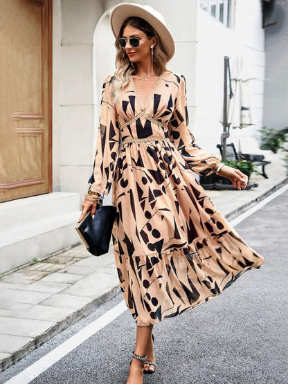 Resort V-Neck Long-Sleeved Dress