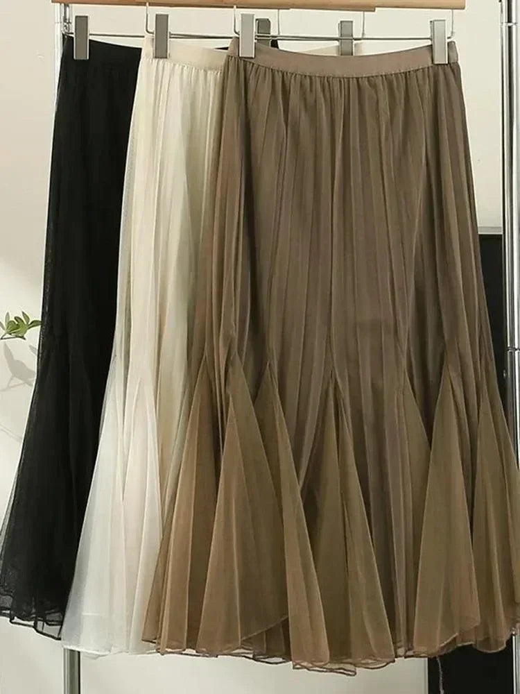 Women's Reversible Pleated Skirt - High Waist Midi Skirt for Work & Casual