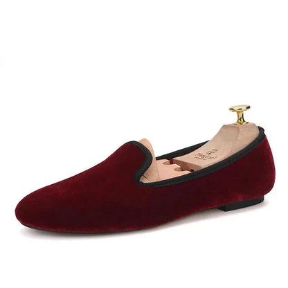 Women's Velvet Loafers Red Insoles - Loafer Shoes - Guocali