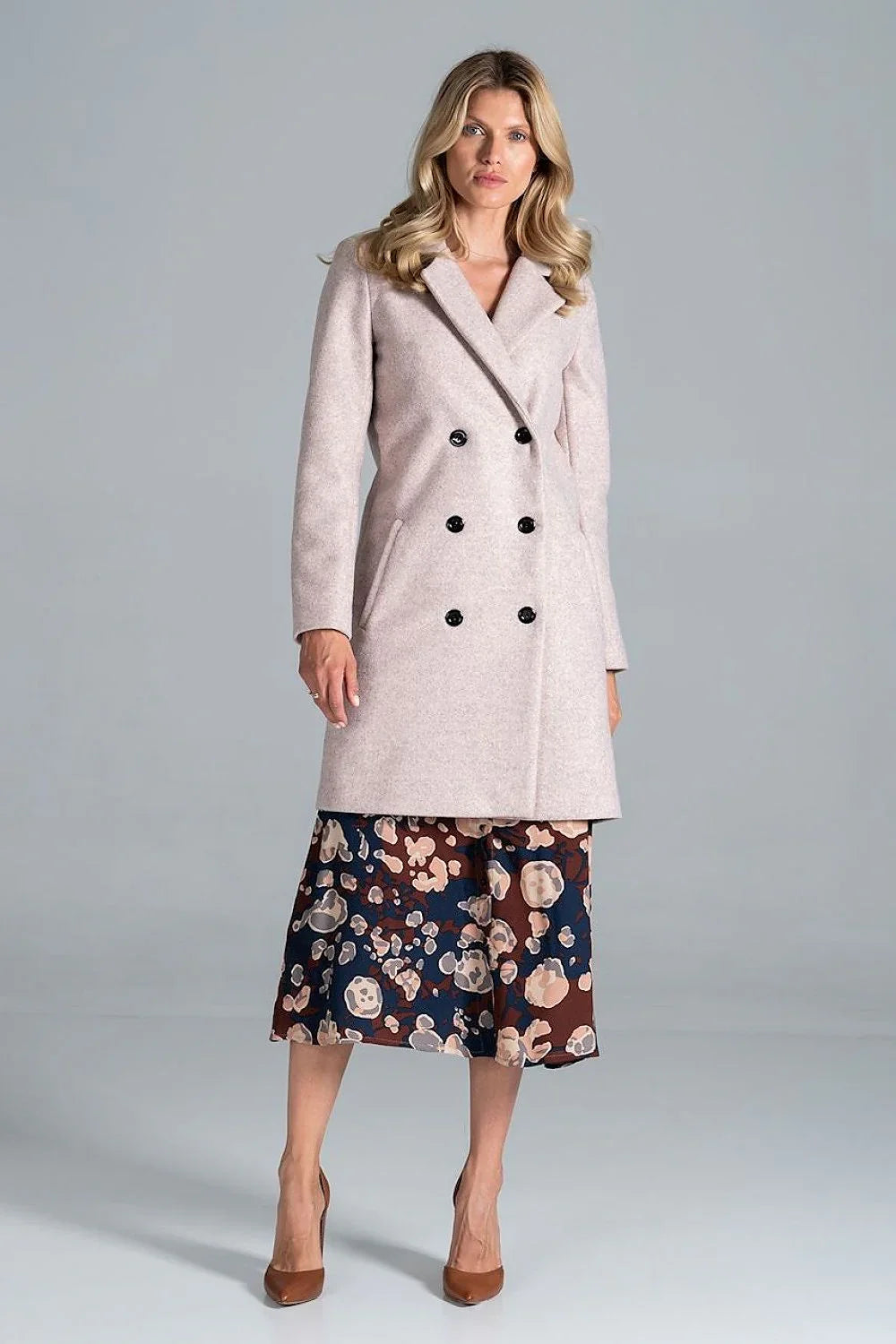 Women's Wool Coat, Wrap Coat - With Pockets Chic, Elegant, Professional, Grey