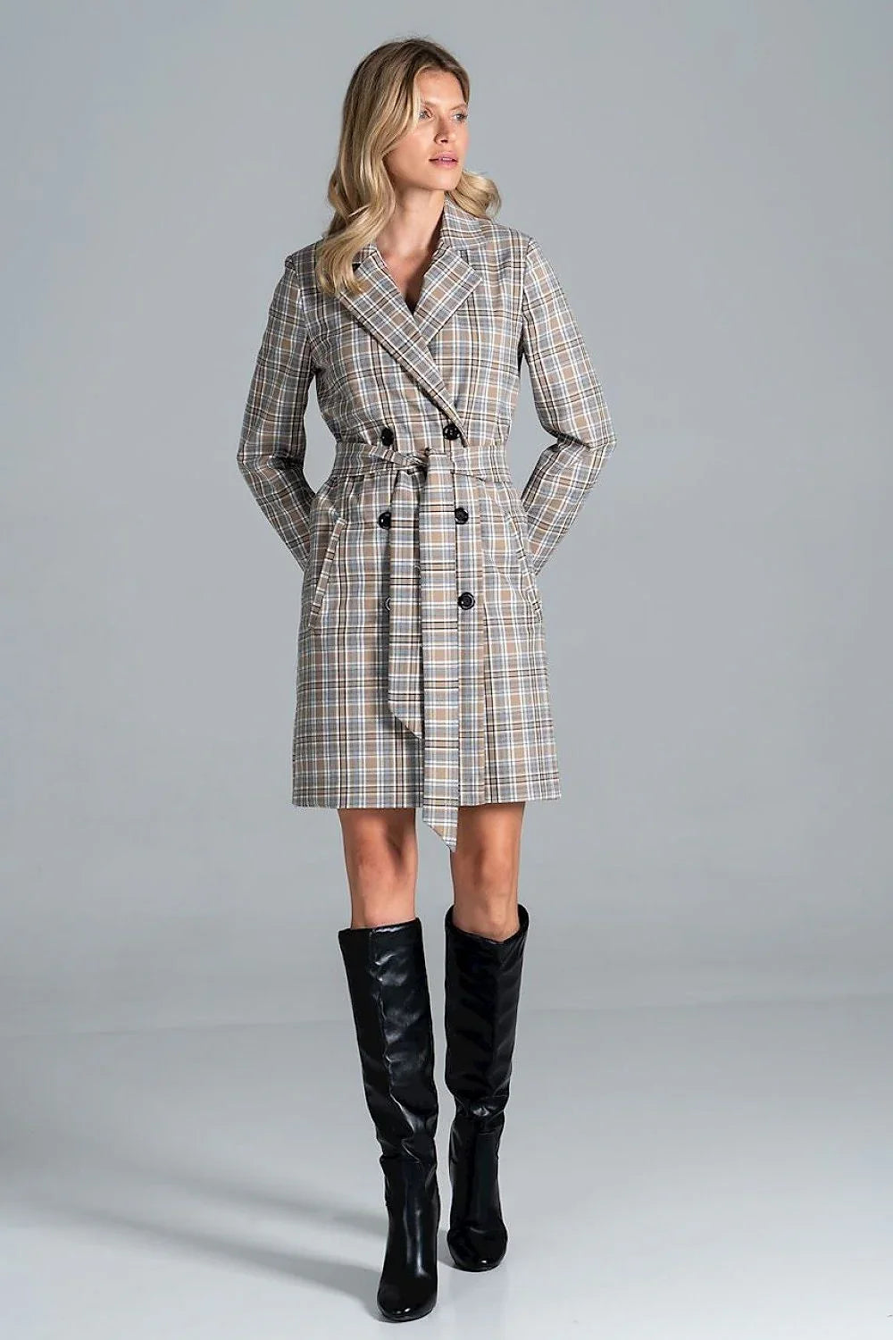 Women's Wool Coat, Wrap Coat - With Pockets Chic, Elegant, Professional, Grey