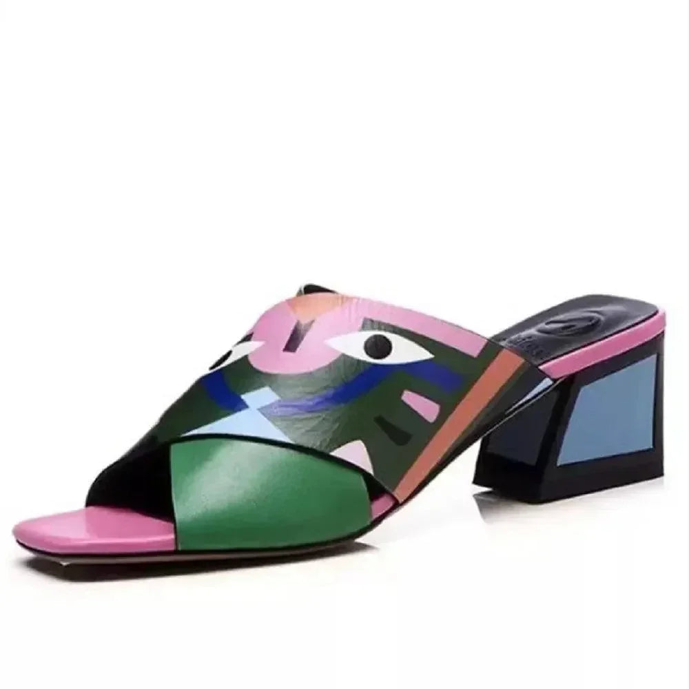 Women Sandals - Block Heels - Microfiber