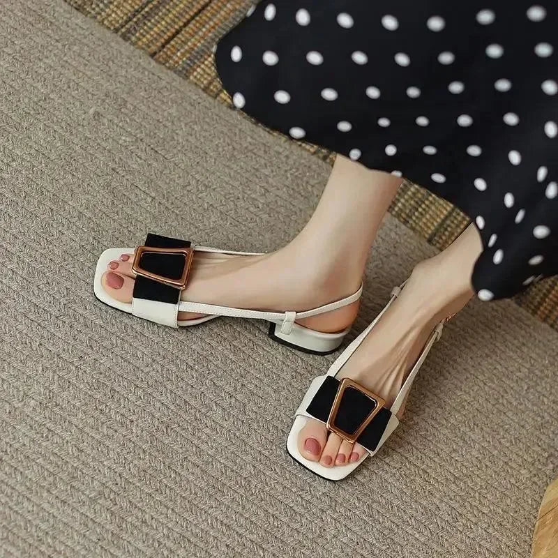 Women Sandals - Square Heels - PU Leather
