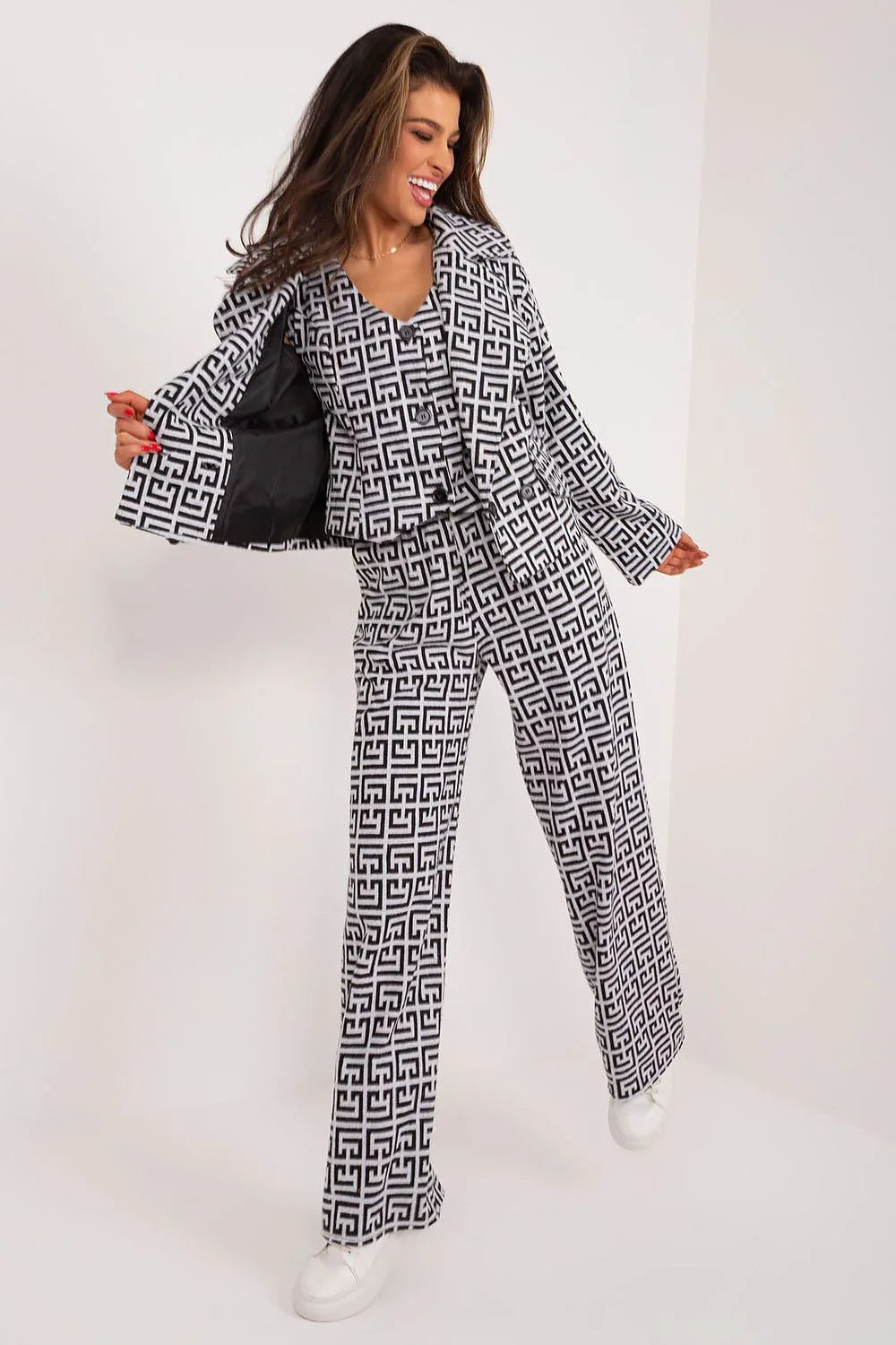 Women Suit Jacket - Breathable - Double-Breasted - Black, White