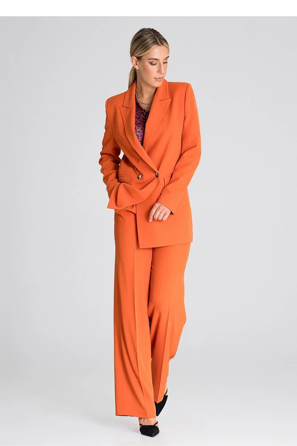 Women Suit Jacket - Lightweight - Double-Breasted - Orange