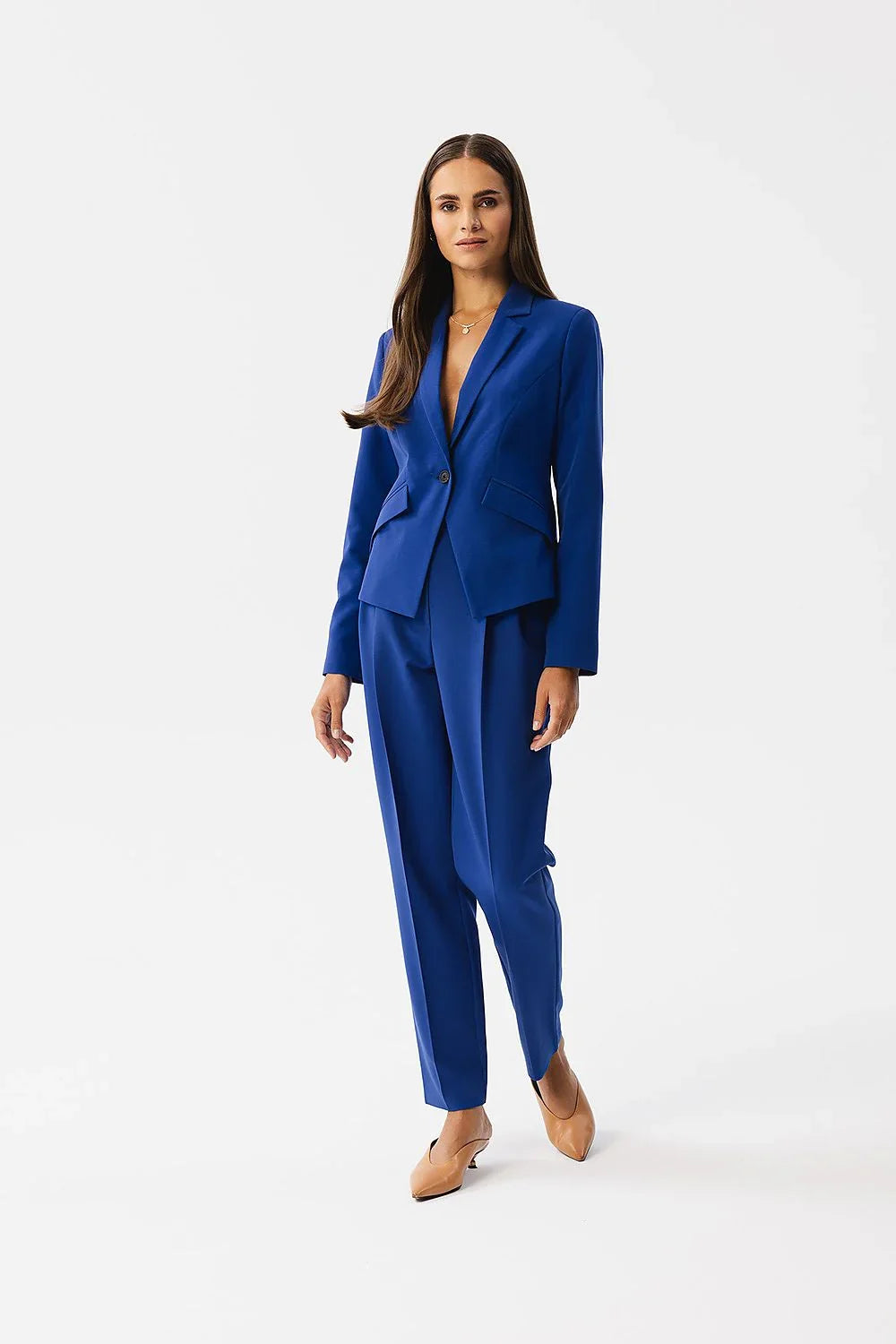 Women Suit Jacket - Stretchable - 1-Button Blazer - Blue