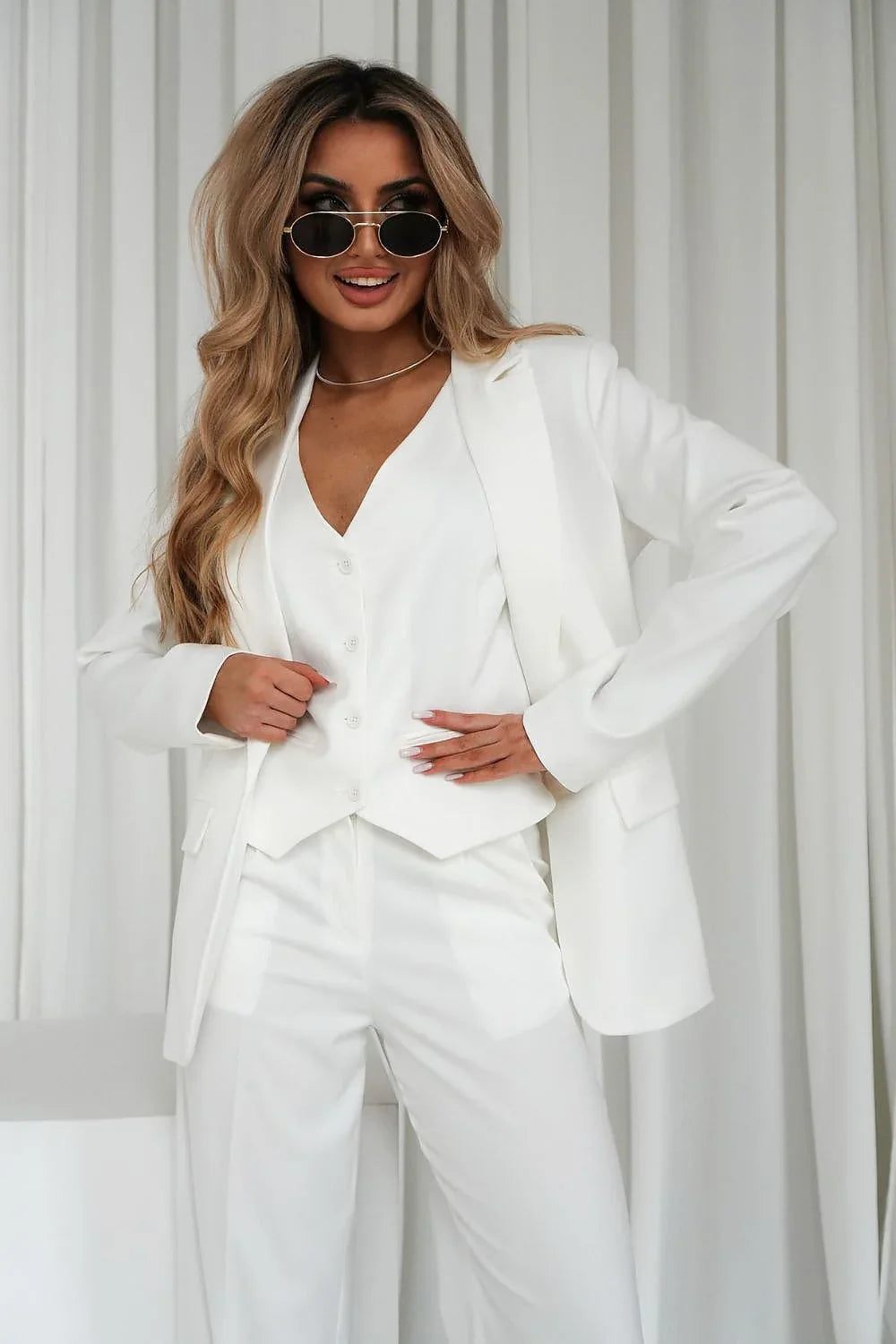 Women Suit Jacket - Stretchable - 1-Button Blazer White