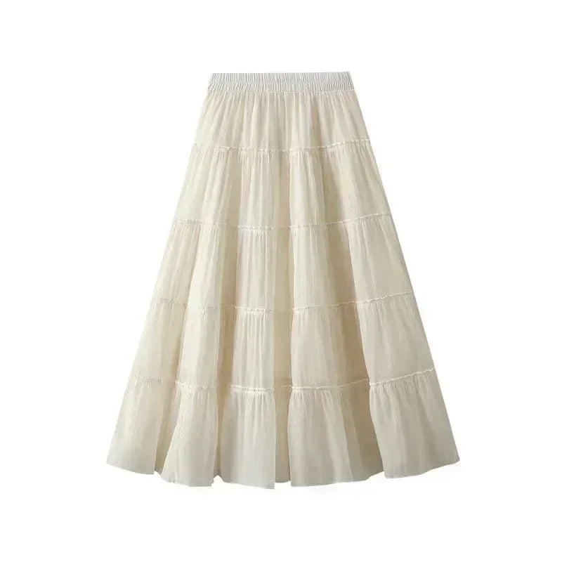 Women Tiered Skirt A-Line - High Waist Midi Women Skirt