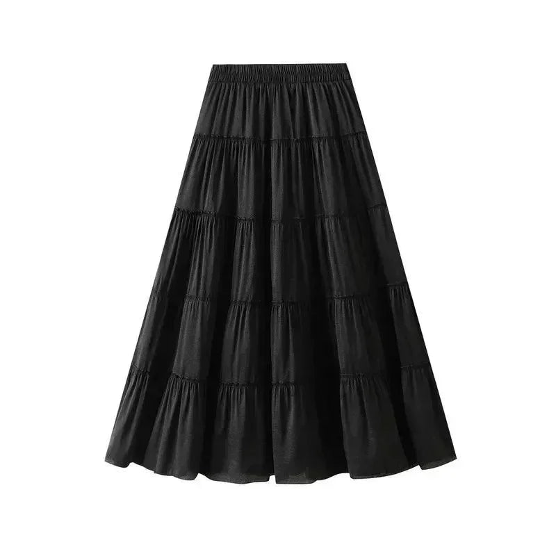 Women Tiered Skirt A-Line - High Waist Midi Women Skirt