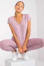 Women V-Neck Short-Sleeves T-Shirt – Stretchable - Pink -Guocali