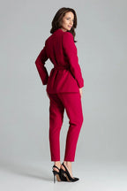 Women's Blazer - Belted Wrap Solid - Regular Fit Hip-Length - Red – Suit Jacket | GUOCALI – view 3
