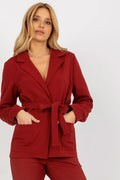 Women's Blazer - Belted Wrap Solid Wool - Regular Fit Hip-Length - Red – Suit Jacket | GUOCALI