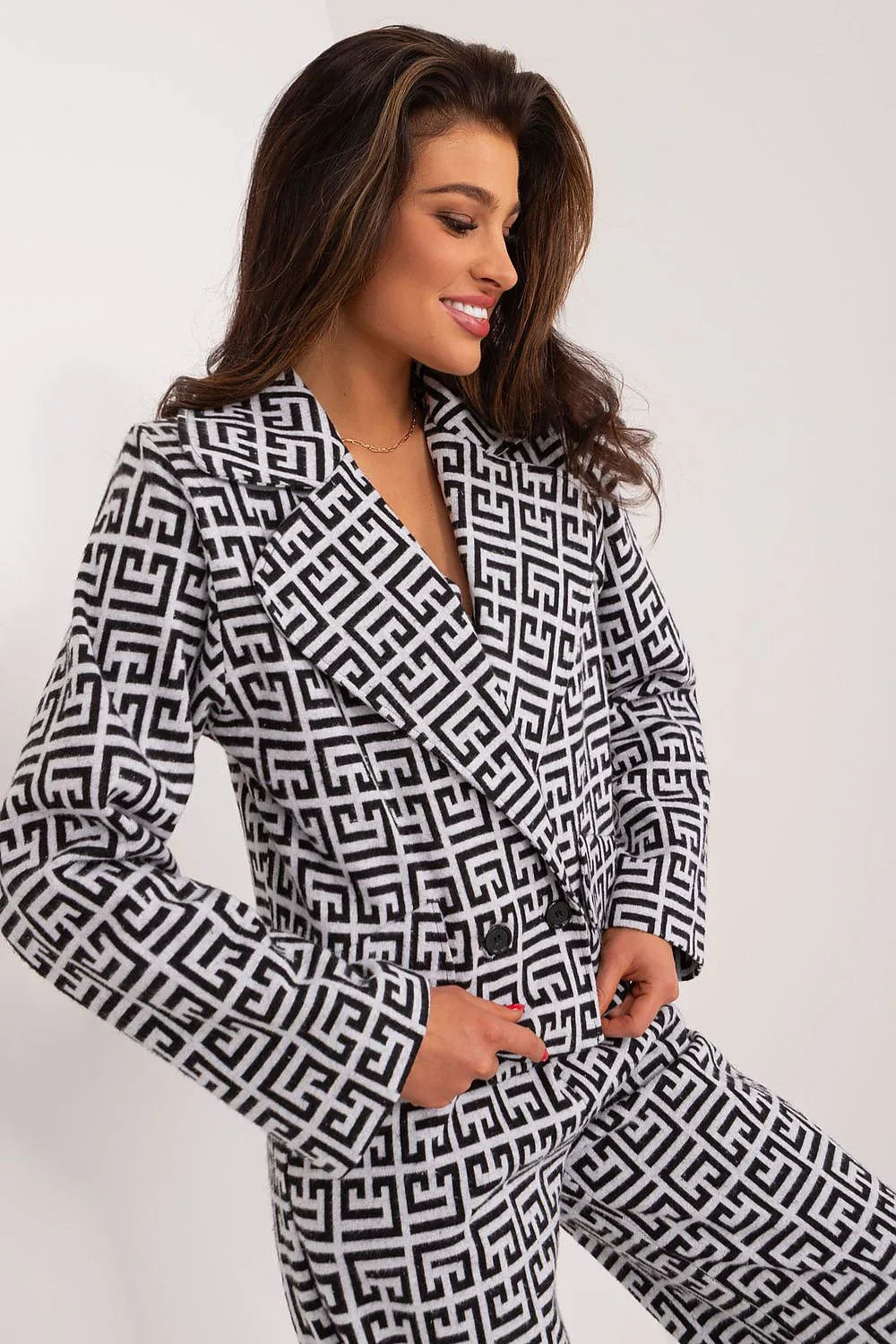 Women's Blazer - Double-Breasted Geometric - Regular Fit Hip-Length - Black – Suit Jacket | GUOCALI