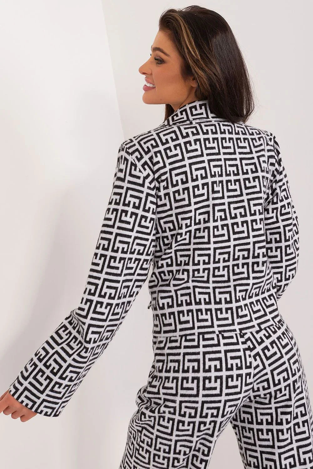 Women's Blazer - Double-Breasted Geometric - Regular Fit Hip-Length - Black – Suit Jacket | GUOCALI – view 3