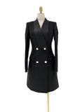Women's Blazer - Double-Breasted Solid Satin - Slim Fit Thigh-Length - Black – Blazer | GUOCALI