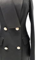 Women's Blazer - Double-Breasted Solid Satin - Slim Fit Thigh-Length - Black – Blazer | GUOCALI – view 3