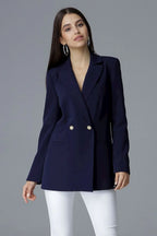 Women's Blazer - Double-Breasted Solid - Slim Fit Hip-Length - Navy – Suit Jacket | GUOCALI