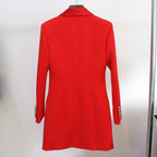 Women's Blazer - Double-Breasted Solid - Slim Fit Thigh-Length - Red & Black – Blazer | GUOCALI – view 4
