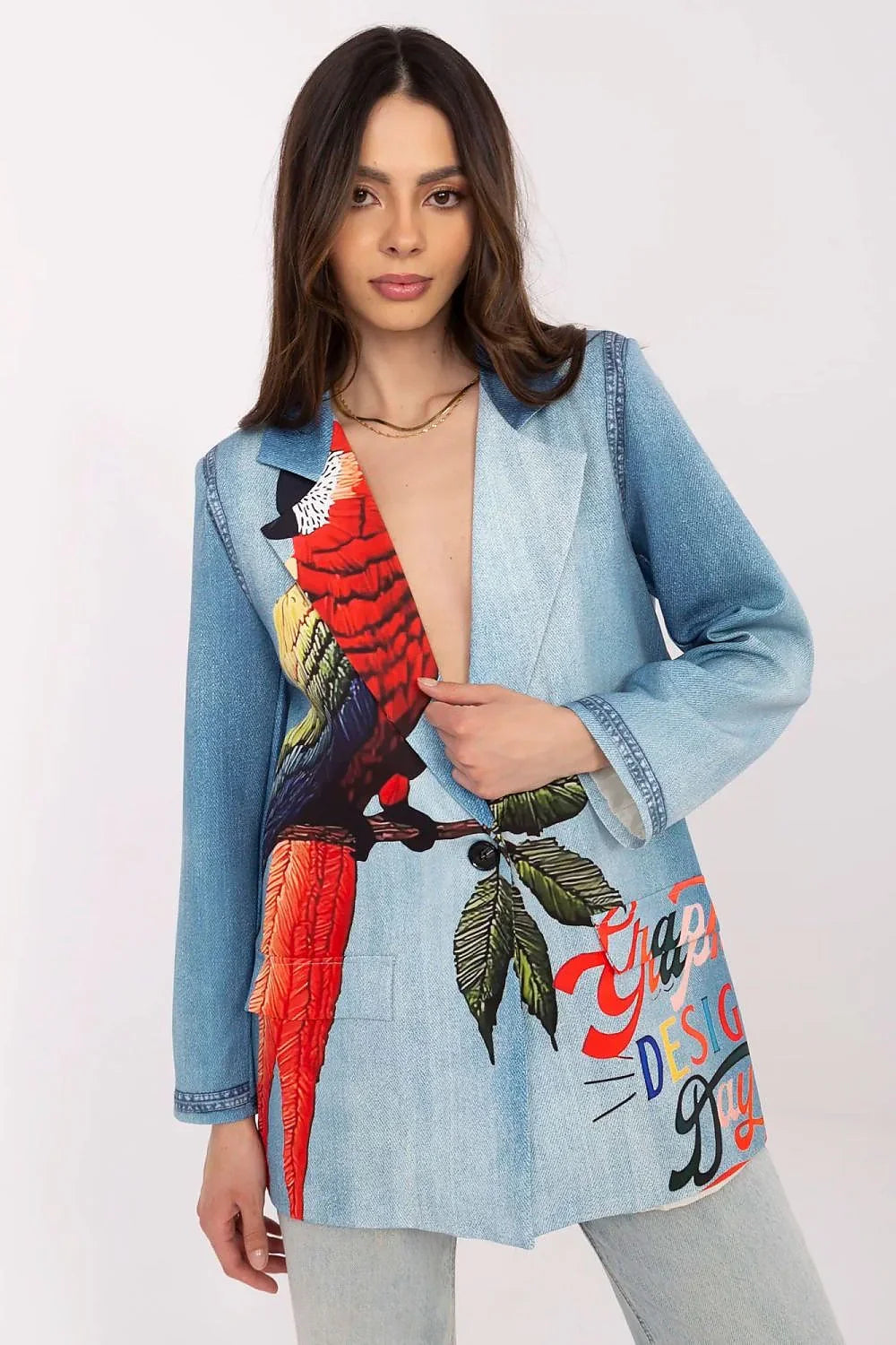 Women's Blazer - One-Button Animal Print - Regular Fit Thigh-Length - Blue – Blazer | GUOCALI
