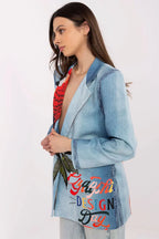Women's Blazer - One-Button Animal Print - Regular Fit Thigh-Length - Blue – Blazer | GUOCALI – view 2
