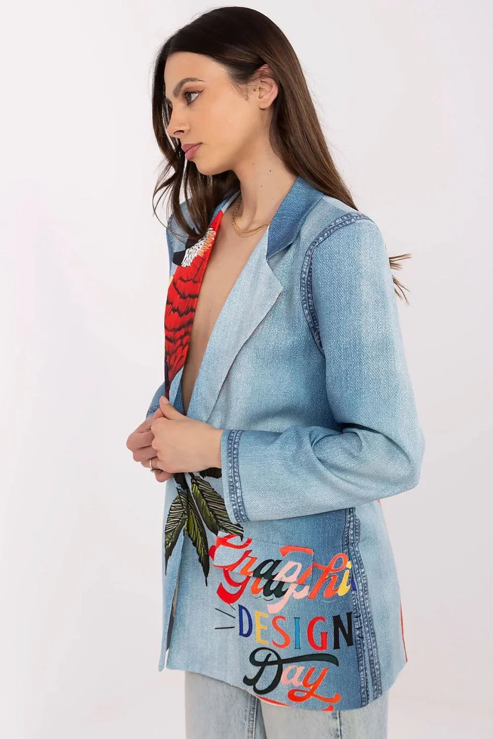 Women's Blazer - One-Button Animal Print - Regular Fit Thigh-Length - Blue – Blazer | GUOCALI – view 2
