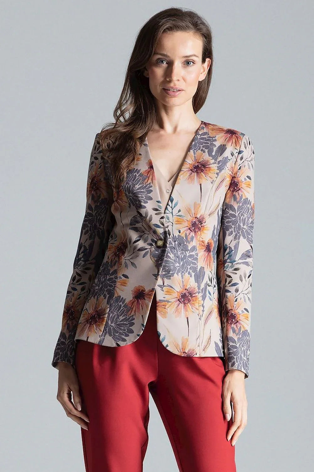 Women's Blazer - One-Button Floral Modal - Slim Fit Hip-Length - Grey – Blazer | GUOCALI