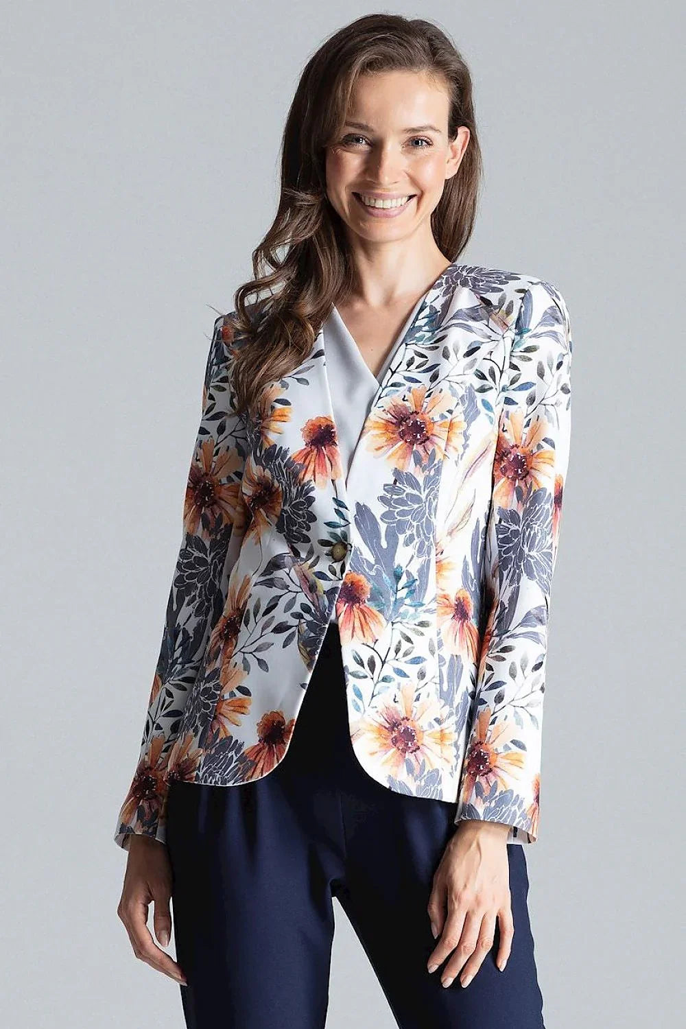 Women's Blazer - One-Button Floral Modal - Slim Fit Hip-Length - Light Grey – Blazer | GUOCALI