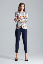 Women's Blazer - One-Button Floral Modal - Slim Fit Hip-Length - Light Grey – Blazer | GUOCALI – view 4