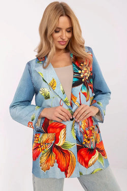 Women's Blazer - One-Button Floral - Regular Fit Hip-Length - Blue – Blazer | GUOCALI