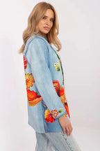 Women's Blazer - One-Button Floral - Regular Fit Hip-Length - Blue – Blazer | GUOCALI – view 2