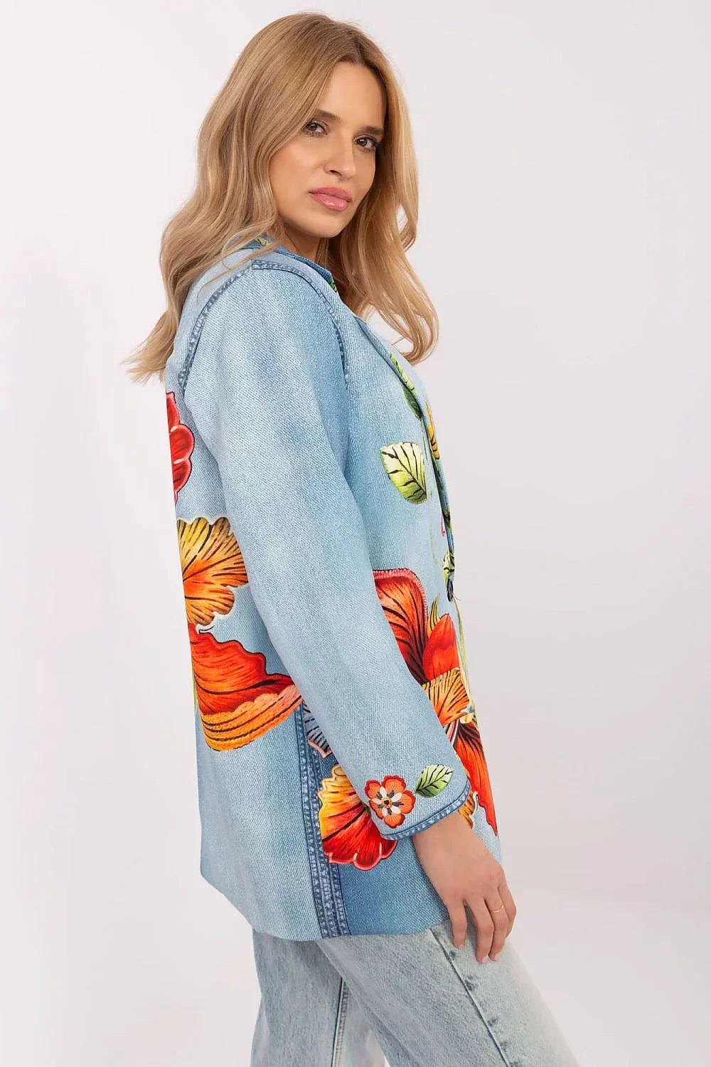 Women's Blazer - One-Button Floral - Regular Fit Hip-Length - Blue – Blazer | GUOCALI – view 2