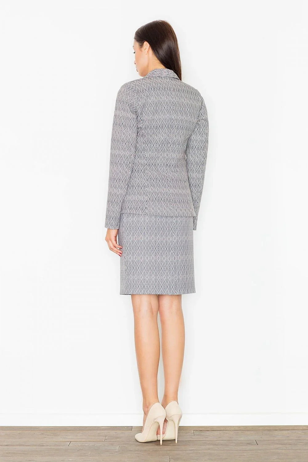 Women's Blazer - One-Button Geometric Modal - Regular Fit Hip-Length - Grey | Figl – Blazer | GUOCALI – view 3