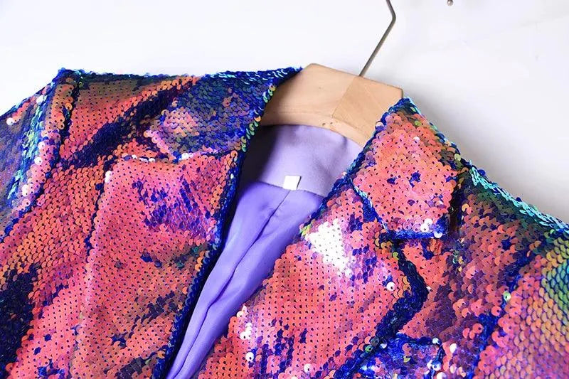 Women's Blazer - One-Button Sequin Cotton - Regular Fit Hip-Length - Dark Purple – Blazer | GUOCALI – view 6
