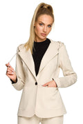 Women's Blazer - One-Button Solid Cotton - Regular Fit Hip-Length - Beige | Moe – Blazer | GUOCALI