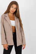 Women's Blazer - One-Button Solid Cotton - Regular Fit Hip-Length - Beige | Rue Paris – Blazer | GUOCALI