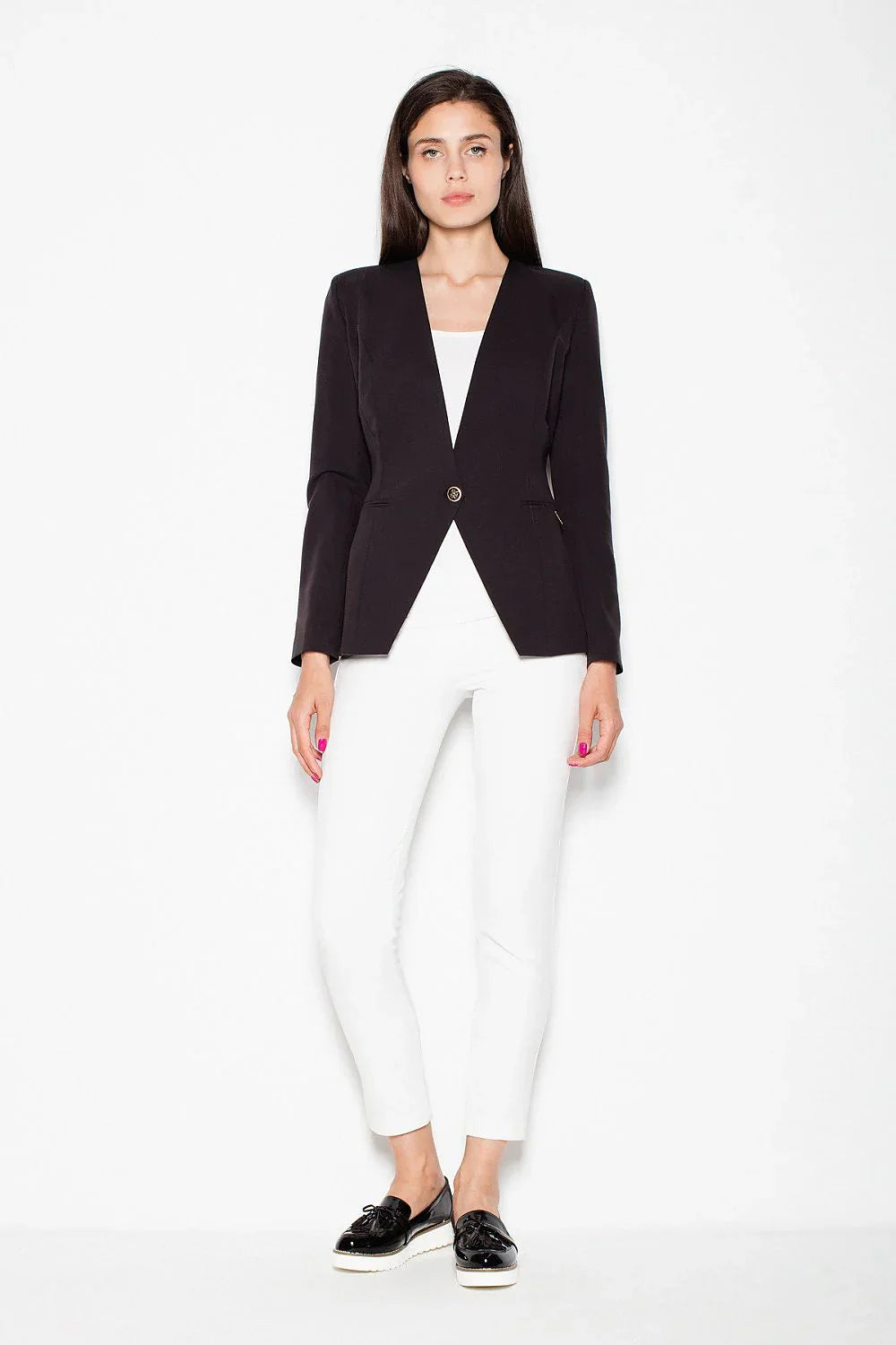 Women's Blazer - One-Button Solid Modal - Slim Fit Cropped - Black – Blazer | GUOCALI – view 2
