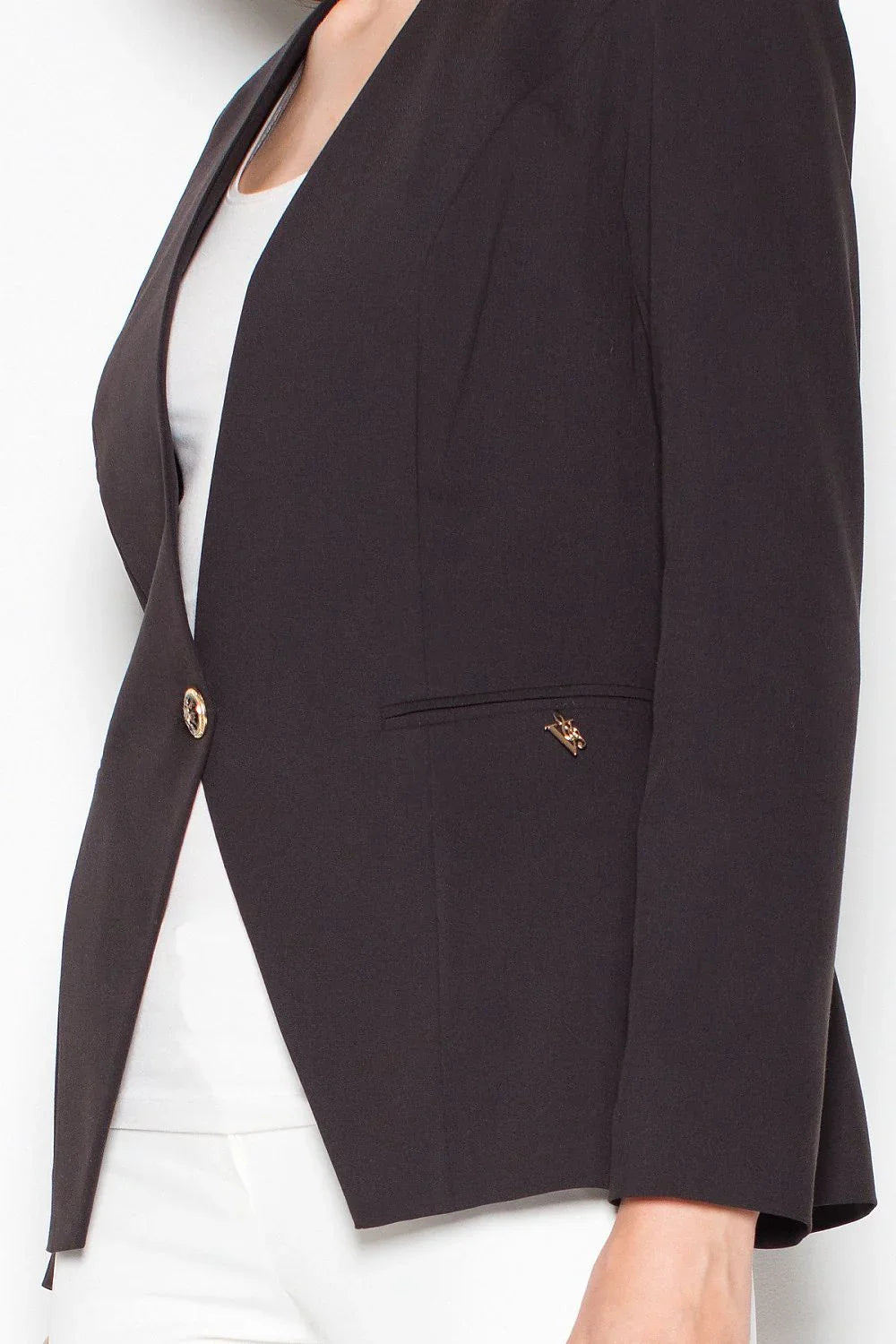 Women's Blazer - One-Button Solid Modal - Slim Fit Cropped - Black – Blazer | GUOCALI – view 3