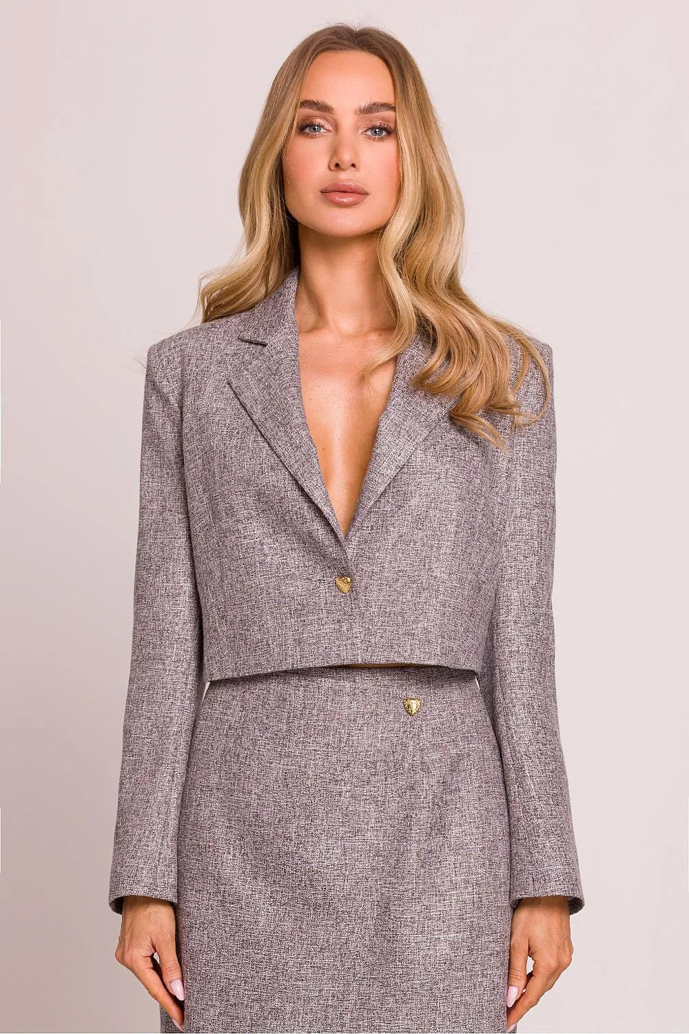 Women's Blazer - One-Button Solid - Regular Fit Cropped - Gray – Suit Jacket | GUOCALI